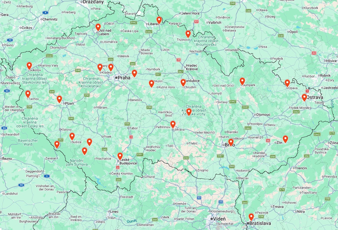 Mapa montážních míst, kde namontujeme příslušenství na Váš vůz.